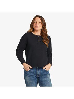 Life Is Good Black Waffle-Knit Henley Crewneck Sweater